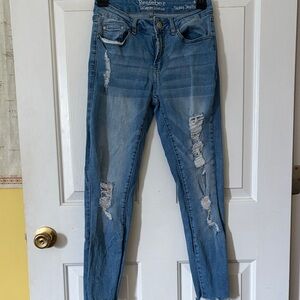 Restober Women's Light Blue Distressed Skinny Jeans